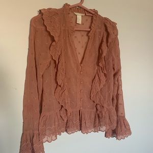 Pink blush ruffle embroidered blouse